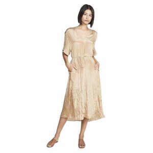 Vince NWT Textured V-neck Midi Dress, Gold, XS